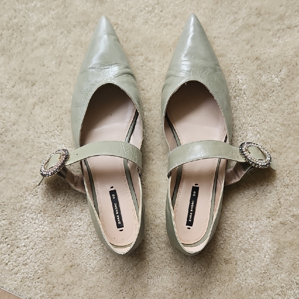 Zara Sz 39 Elegant Green Mary Jane Shoes